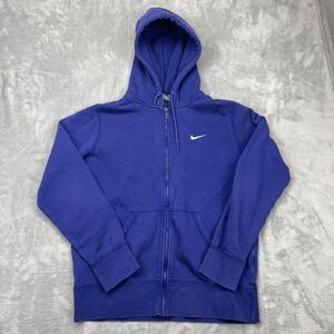 Nike Full Zip Hoodie Mens L Blue Fleece Lined Swoosh Logo Long Sleeve Outdoor